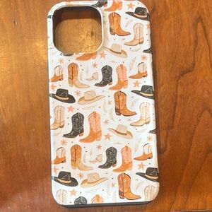 Western Cowboy Boot Pattern Phone Case - Black, Orange, Tan 13 pro max